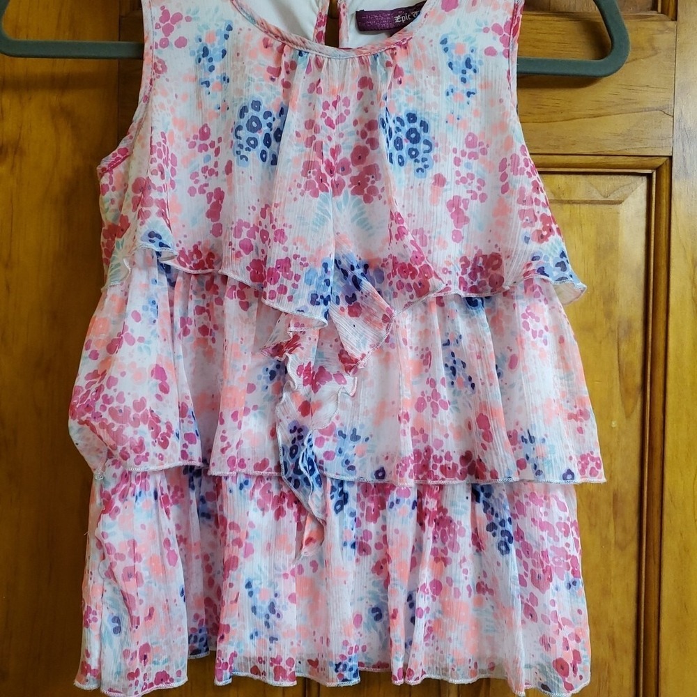 Epic Threads Med Girls Tank Top Pink Blue Ruffle Tiered Chiffon Boho Sleeveless